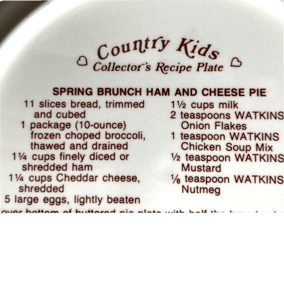 Vtg 1989 WATKINS Country Kids "Springs Fancy" Ceramic Recipe Pie Plate 10.75" D - Picture 14 of 16